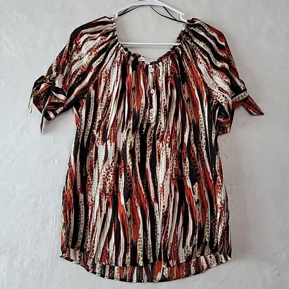 Notations Women's Abstract Boho Short Sleeve Tunic Size Large 3 Button Front